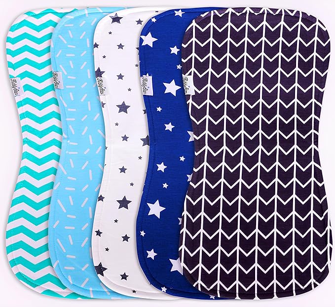 KiddyStar 5-Pack Organic Cotton Burp Cloths – Large, Ultra-Soft 3-Layer Towels for Burping, Shoulder & Hand Use, Highly Absorbent