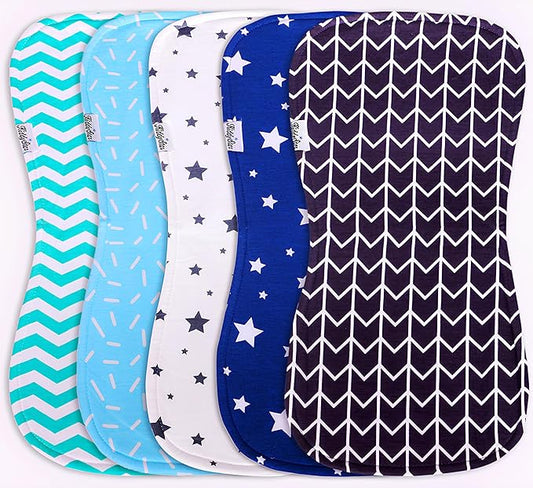 KiddyStar 5-Pack Organic Cotton Burp Cloths – Large, Ultra-Soft 3-Layer Towels for Burping, Shoulder & Hand Use, Highly Absorbent