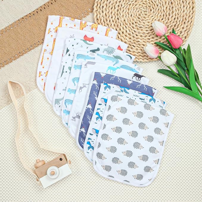 Hakochia Burp Cloths for Baby Boy & Girl Organic Cotton Large Unisex Burp Clothes Extra Absorbent Soft Neutral Burping Rags Spit Up Cloth Sets for Newborns 8 Pack