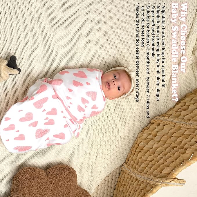 Bublo Baby Organic Preemie Swaddles 4-7 lbs - 3-Pack Premature Babies Swaddle Sleep Sack - Premature Infant Sleeping Sack - Easy Adjustable Baby Swaddle Blanket Wrap (Hearts-Flowers)