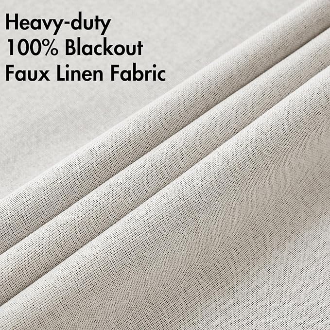 MIULEE Linen Textured Curtains Solid 100% Blackout for Bedroom Thermal Insulated Cream White Grommet Room Darkening Curtains & Drapes Luxury Decor for Living Room Nursery 52 x 72 Inch (2 Panels)