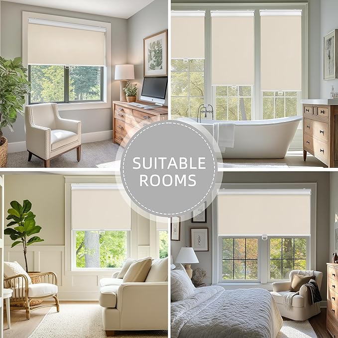 ChrisDowa Cordless Blackout Roller Shades for Windows, Thermal Insulated UV Protection Pull Down Shades, Total Blackout Window Blinds for Home, Office, Bedroom, Door (32" W x 72" H, Beige)