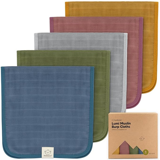 KeaBabies Cotton Muslin Burp Cloths Baby Boy, Girl - 5-Pack Soft & Absorbent Burping Cloth for Babies, Large Baby Towels & Washcloths for Newborn, Spit Up Rags, No Shrink, 20x10" (Corals)