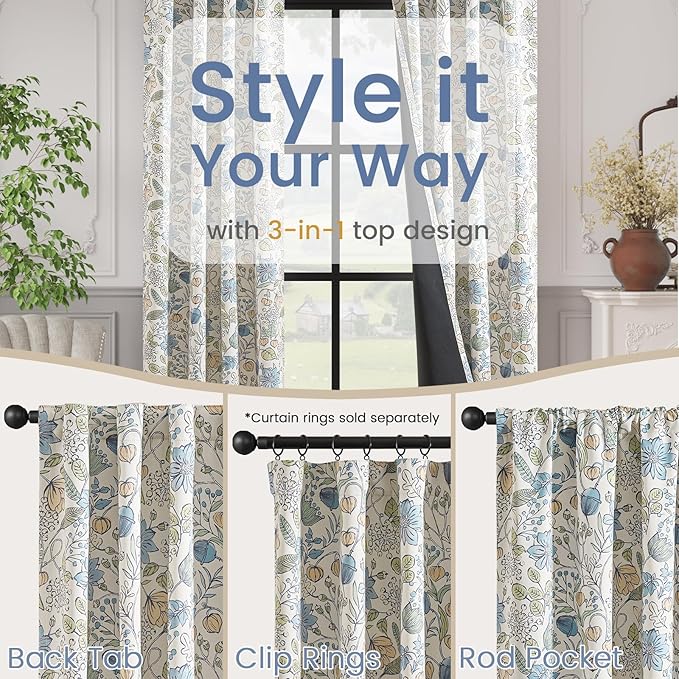 Vangao Blue Nursery Curtains for Kids Room Easter Floral 100% Blackout Curtains 84 Inch Length Farmhouse Drapes for Bedroom Room Darkening Flower Patterned Window Treatment for Kids Set of 2