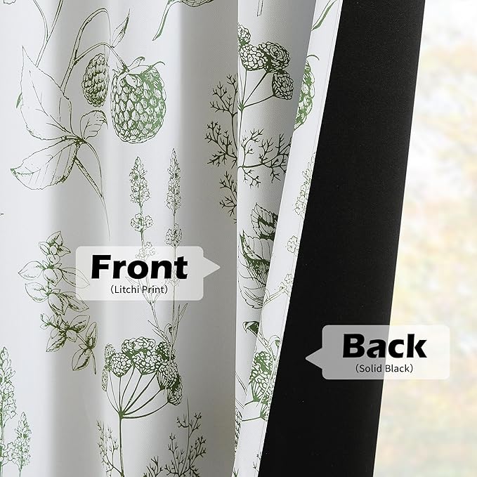 FMFUNCTEX 100% Blackout Floral Curtains 84 Inches Long for Bedroom, Sage Green Leaf Drapes for Living Room, Farmhouse Rod Pocket Back Tab Room Darkening Thermal Insulated Window Drapes 2 Panels