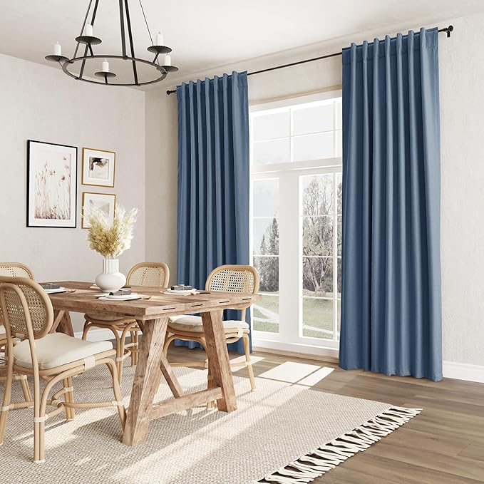 Guken 100% Blackout Curtains 80 Inch Length 2 Panels Set for Living Room Bedroom Back Tab Thermal Insulated Black Out Linen Drapes Room Darkening Window Curtains 80 Inches Long,Denim Blue