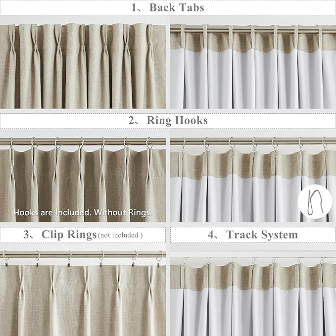 WEST LAKE Oatmeal Tan Bailey Pinch Pleated Full Blackout Curtain Panels for Bedroom Living Room,108 Inch French Pleat Room Darkening Drapes,Modern Window Treatment,Back Tabs,60" Wx108 L(Pack of 1)