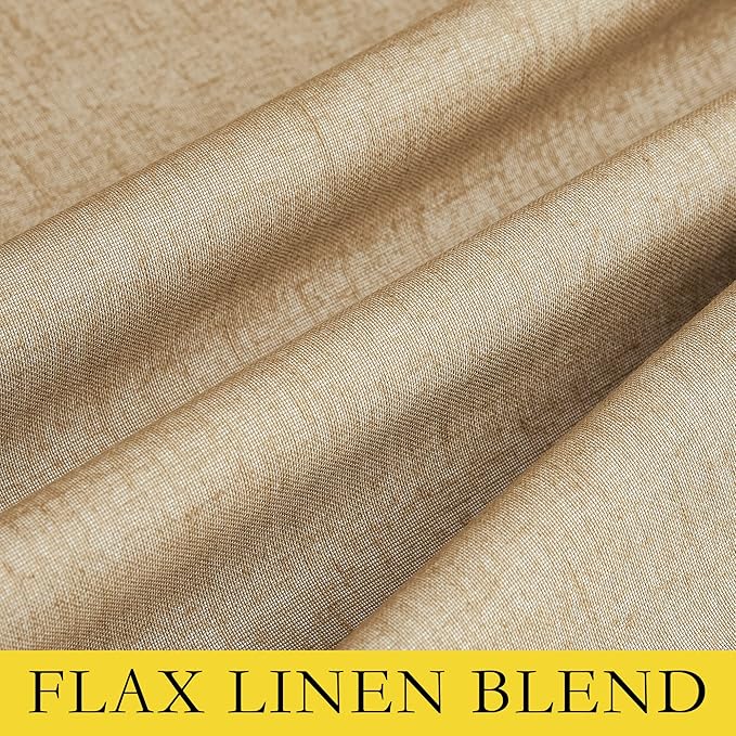 NICETOWN 100% Blackout Linen Curtains for Living Room with Thermal Insulated White Liner, Camel, 52" Wide, 2 Panels, 84" Long Drapes, Back Tab Retro Linen Curtains Vertical Drapes Privacy for Bedroom