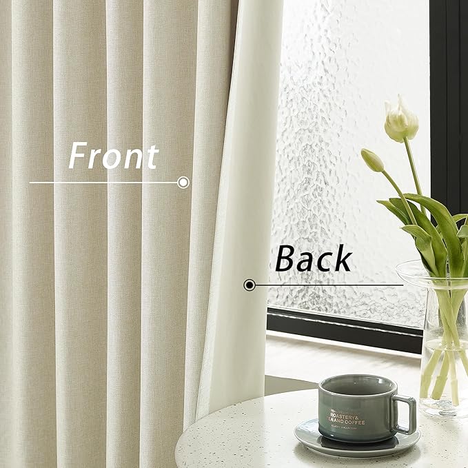 DUALIFE Cream Beige Blackout Curtains 102 Inch Length 2 Panels Set for Living Room Bedroom Rod&Back Tab Thermal Insulated 100% Black Out Linen Drapes Room Darkening Window Curtains 72" x 102"