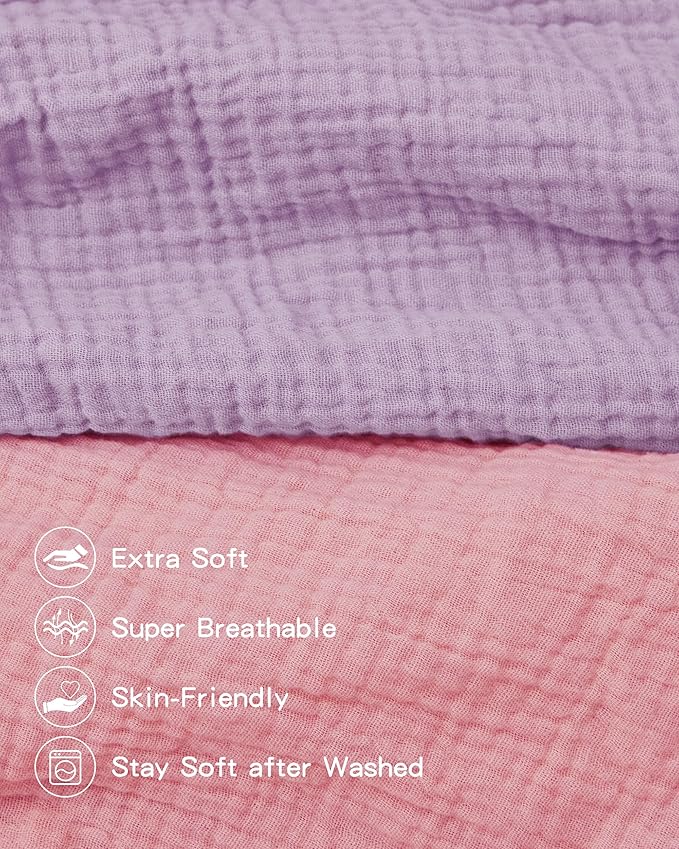 Pro Goleem Muslin Bassinet Sheet for Girls, Soft Breathable Fitted Cotton Baby Sheets Set for Oval Hourglass and Rectangular Bassinet Mattress, 2 Pack (Pink＆Purple)