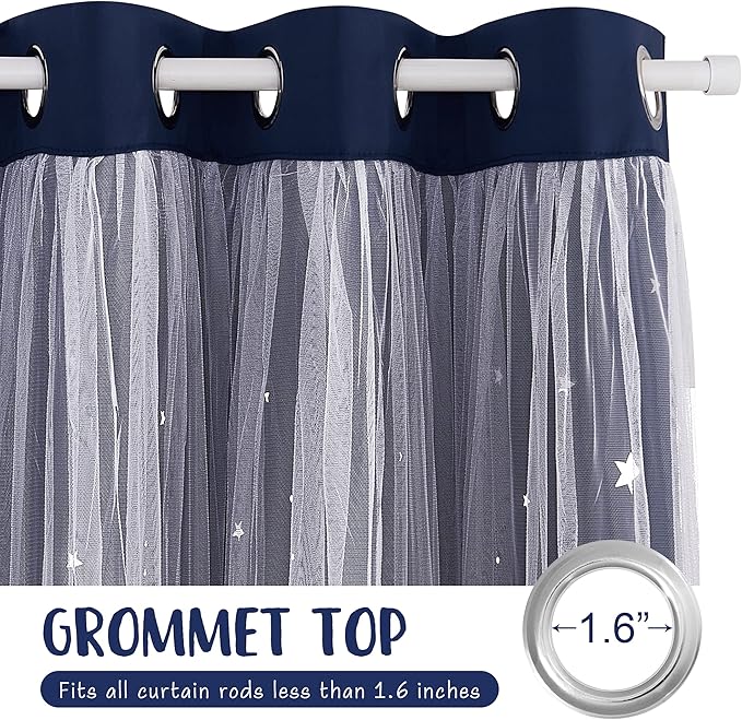 NICETOWN Navy Star Moon Blackout Curtains for Bedroom - Grommet Double Layer Thermal Insulated Room Darkening Printed Curtains for Living Room, Set of 2 Panels, 52 x 95 Inch