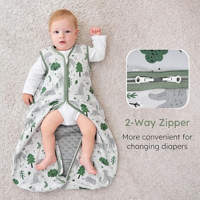 Yoofoss Baby Sleep Sack 6-12 Months with Plush Dots, 2 Pack TOG 1.5 Fleece Baby Wearable Blanket with 2-Way Zipper, Organic Cotton Fabric Toddler Sleeping Sack, (Medium)