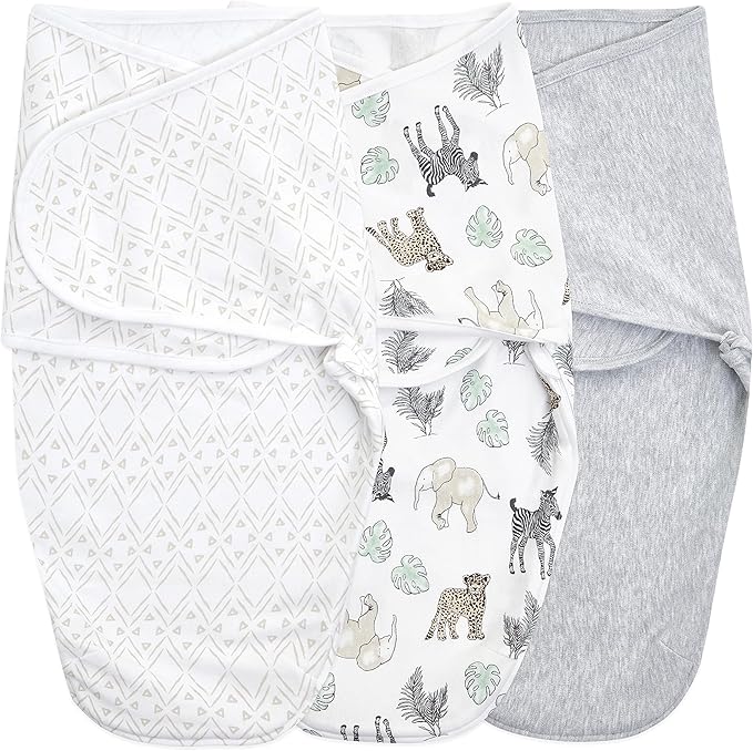 aden + anais Essentials Easy Swaddle Wrap Quick Change with Bottom Zipper, Snug Cotton Knit Baby Wrap Swaddle Blanket for Newborns, TOG 1.0, 3-Pack, Toile, 0-3 Months, Small/Medium