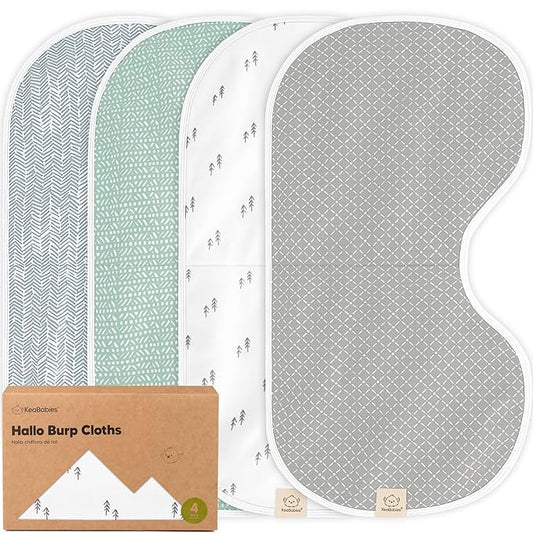 KeaBabies 4-Pack Baby Burp Cloths Baby Girl, Boy - Organic Cotton Burp Cloth, Extra Large, Absorbent, Soft Burping Cloths & Bibs Set for Babies, Newborn Burp Clothes, Thick Burp Rags (Nordic)