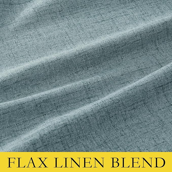 NICETOWN Skylark Blue Full Blackout Back Tab Linen Curtains for Bedroom 84" Long 2 Panels, Boho-Chic Thick Linen Blend Drapes, Insulated Window Cover Draperies with White Backing for Cafe (42" Wide)