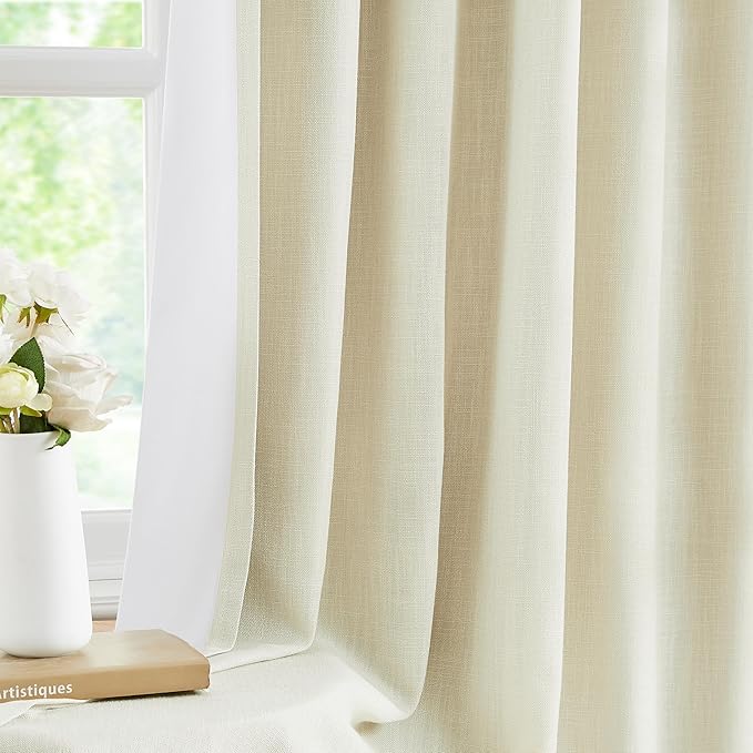WEST LAKE Short Ivory Pearl Bailey Pinch Pleated Curtain Pair with 100 Light Blocking Liners 63 Inches Long,Modern Textured Panels,Energy Efficient Window Treatment for Bedroom Living Room,40"Wx63"Lx2