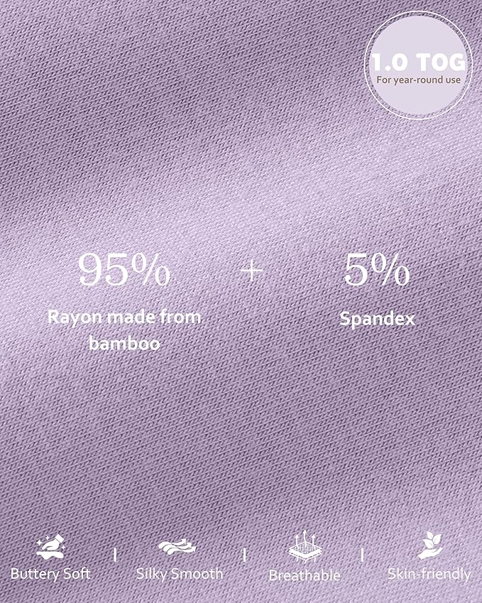 FIEMOL Rayon Made from Bamboo Baby Sleep Sack 6-12 Months, 1.0 Tog Baby Wearable Blanket, Soft Sleeping Bag for Newborn Infant Babies with 2-Way Zipper 2 Pack (Medium) Purple Butterfly