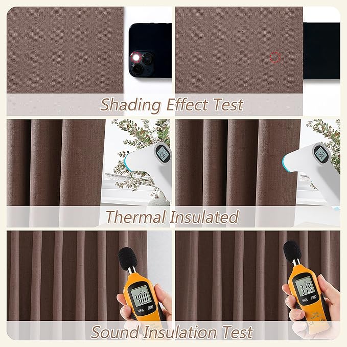 Guken 100% Blackout Curtains 102 Inch Length 2 Panels Set for Living Room Bedroom Back Tab Thermal Insulated Black Out Linen Drapes Room Darkening Cappuccino,52x102
