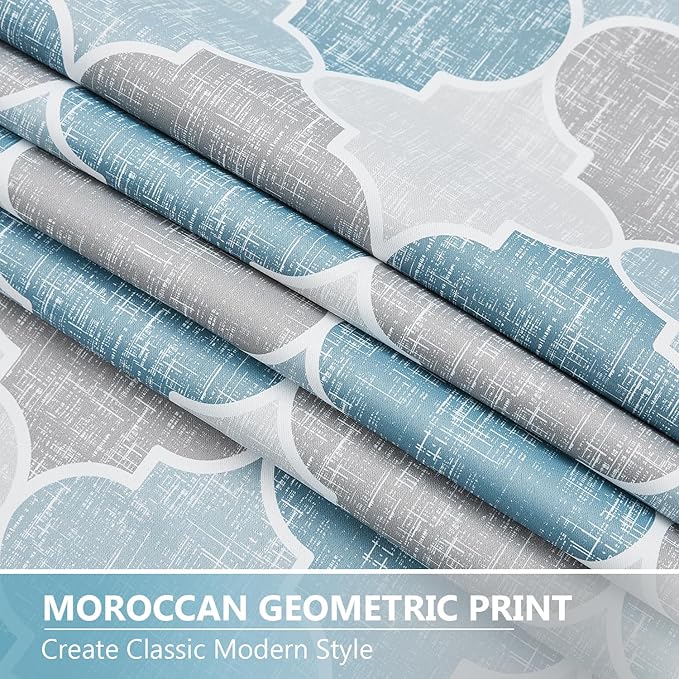 Full Blackout Geometric Print Curtains 84 Inches Long 2 Panels Gray Blue Moroccan Drapes Room Darkening Thermal Insulated Grommet Top Window Treatments Sets for Bedroom Living Room, 52" W