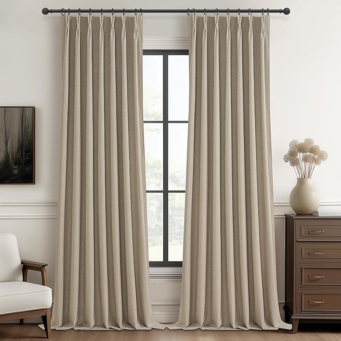 GreyBeige 120 Inch Extra Long Curtains for Living Room 2 Panels Set, Memory Trained Pinch Pleated Blackout Lux Decor Window Drapes Energy Efficient Privacy Curtain 120 Inches for Bedroom (W40"xL120")