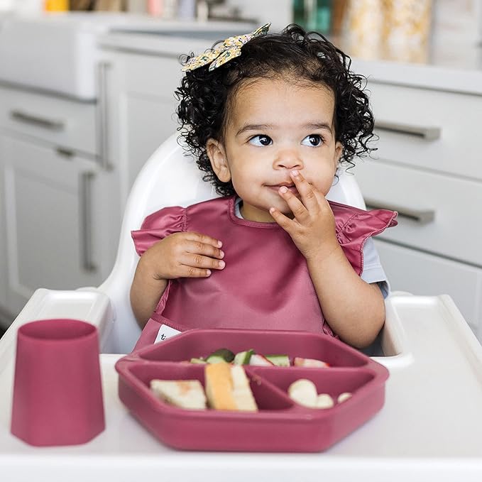 Tiny Twinkle Mess-Proof Baby Bibs for Eating | Waterproof, Wipeable Toddler Bibs with Catch-All Pocket | Feeding Bibs for Girls & Boys(3 Pack,Flutter Set)