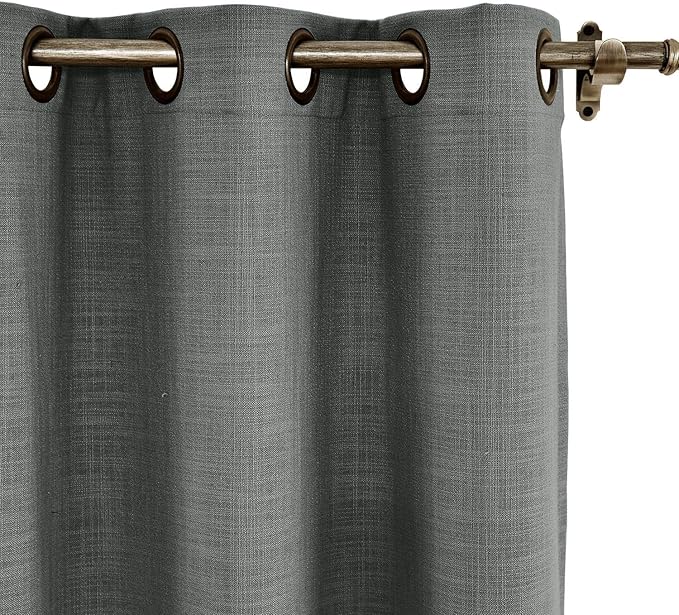 ChadMade 50W x 84L Inch Carbon Grey Faux Linen Curtain Drapes with Blackout Lining, Room Darkening Antique Bronze Grommet Curtain for Sliding Glass Door Patio Door Living Room (1 Panel)
