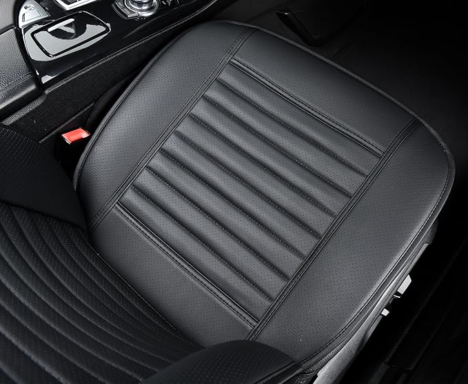 2pc Car Seat Covers, Luxury Car Protectors, Universal Anti-Slip Driver Seat Covers, Edge Wrapping Front Car Seat Covers with PU Leather(Black)