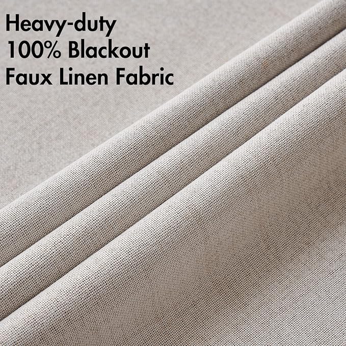 MIULEE 100% Blackout Linen Textured Curtains for Bedroom Solid Thermal Insulated Ivory Grommet Room Darkening Curtains & Drapes Luxury Decor for Living Room Nursery 52 x 72 Inch (2 Panels)