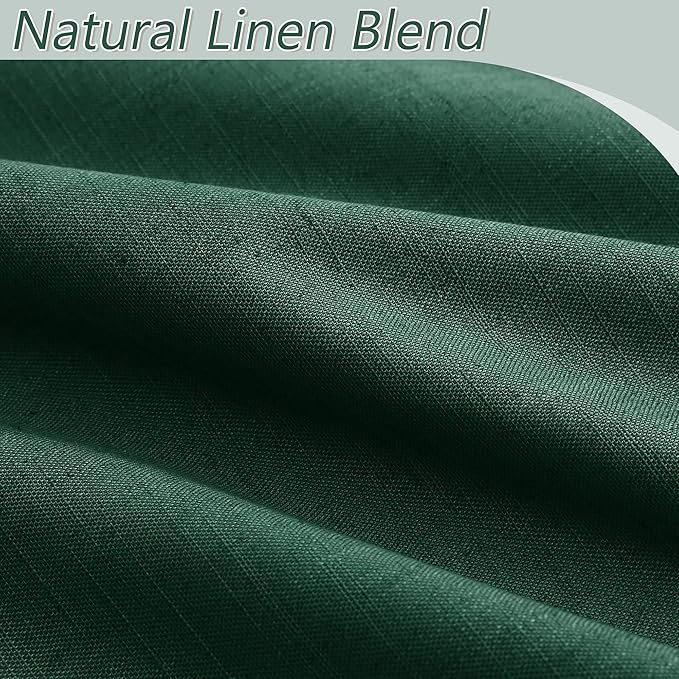 Guken Dark Green 100% Blackout Curtains 80 Inch Length 2 Panels Set for Living Room Bedroom Back Tab Thermal Insulated Black Out Linen Drapes Decor 52x80 Long