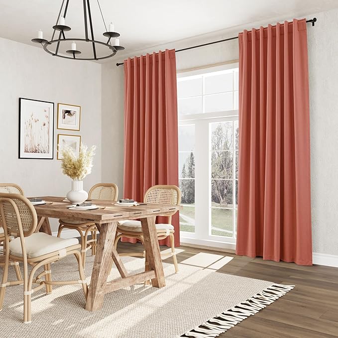 Guken 100% Blackout Curtains 96 Inch Length 2 Panels Set for Living Room Bedroom Back Tab Thermal Insulated Black Out Linen Drapes Room Darkening Coral,52x96