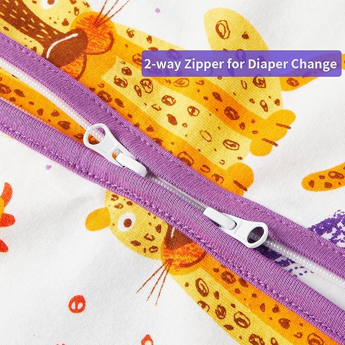 TILLYOU 2 Pack Baby Sleep Sack 6-12 Months 100% Cotton Wearable Blanket 0.5 TOG Sleeveless Summer Sleep Sacks with 2-Way Zipper, Animal Graffiti & Purple