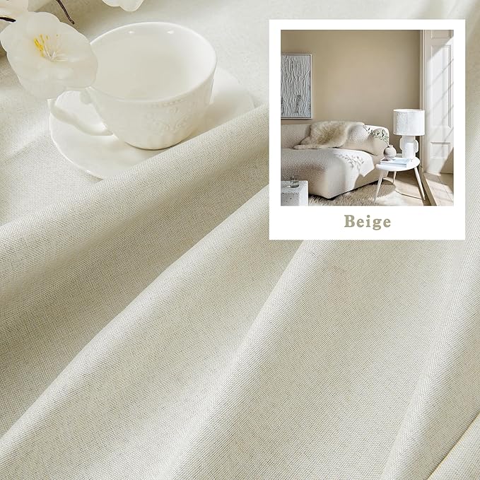 DUALIFE 90 Inch Long Beige Blackout Linen Curtains 2 Panels for Living Room,Pinch Pleated Rod Pocket/Back Tab/Hook Belt Thermal Insulated Drapes for Bedroom,Cream Ivory Beige,50x90 Inch