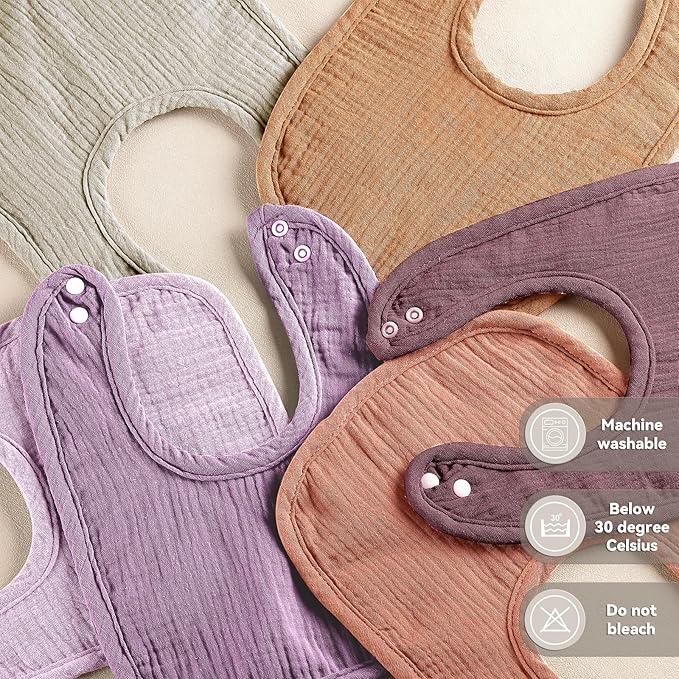 Wrrernsin Muslin Baby Bibs for Unisex Boys Girls, Cotton Drool Bibs, Adjustable Newborn Bibs for Drooling and Teething