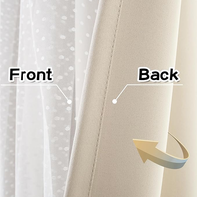 MYSKY HOME Beige Curtains for Bedroom Elegante Modern Nursery Kids 70% Blackout Cream Curtains 63 inch Long with Sheer Overlay, Grommet Tops, 52" Wide Each Panel, 2 Panels