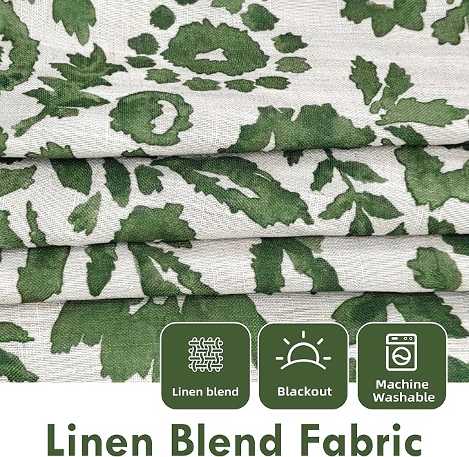 DriftAway Julia Watercolor Blackout Room Darkening Lined Thermal Insulated Energy Saving Window Curtains 2 Layers 2 Panels Each Size 52 Inch by 96 Inch Loden Green