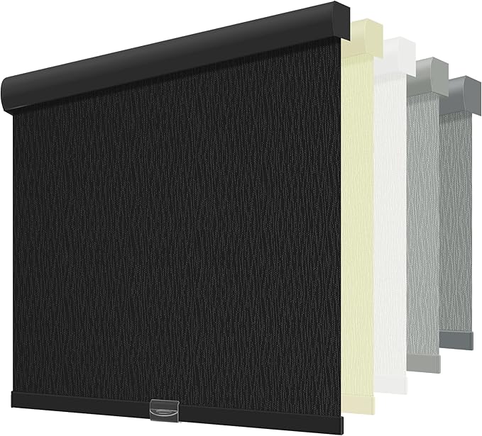 ChrisDowa Cordless Blackout Roller Shades for Windows, Striped Free-Stop Window Blinds with Privacy, Thermal Insulated Window Shades for Home, Office and Door. Black, 24" W x 72" H