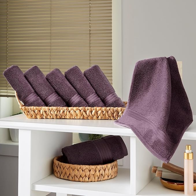 Ozdilek 6-Piece Washcloth Set 13x13 100% Turkish Cotton, 600 GSM, Soft, Gentle on Sensitive Skin, Multi-Purpose Use, Washable, Reusable, Ideal for Baby Care & Spa 6 Towels (Orchid Purple)