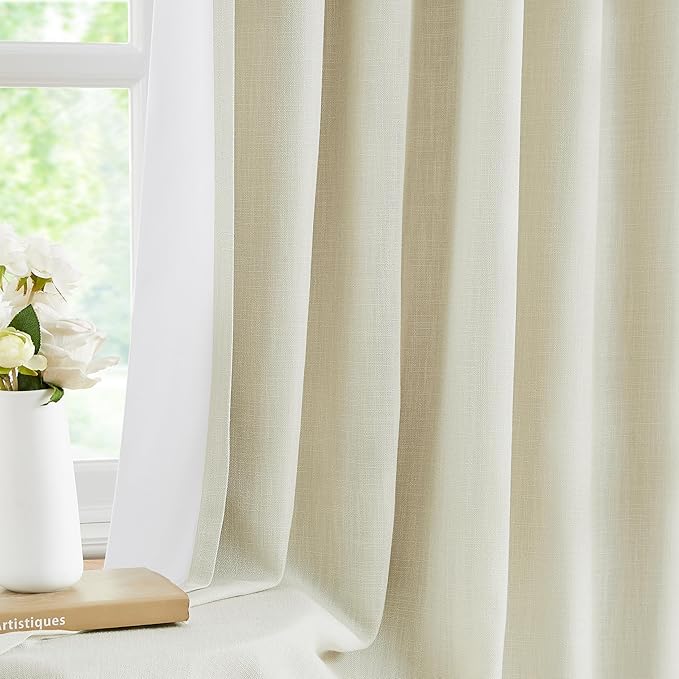 WEST LAKE 102 Inch Ivory Pearl Bailey Pinch Pleat Full Blackout Curtain with 100 Room Darkenig Liner,Textured Farmhouse Drape for Bedroom,Thermal Insulated Window Treatment with Back Tabs,40"Wx102"Lx2