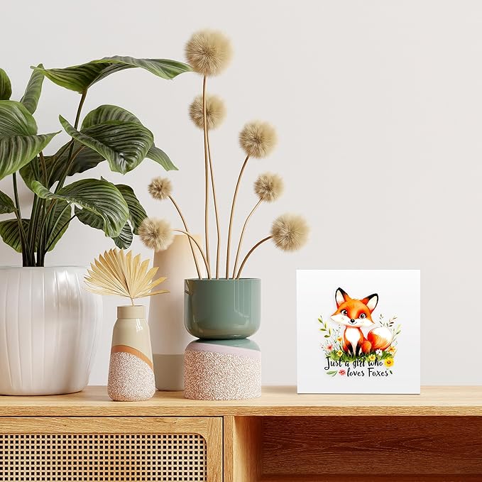 Fox Decor Wooden Box Sign Decorative, Home Room Desk Decorations For Teens Teenage Girls Age 8-12, Fox Lovers Themed Gifts Stuff Accessories Things Merchandise Items!