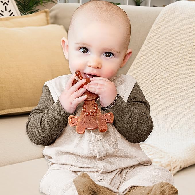 LittleBamber Baby Teething Toy – Natural Rubber Giraffe Teether for Babies 0-18 Months, BPA-Free, Textured Toy for Comfort and Oral Development