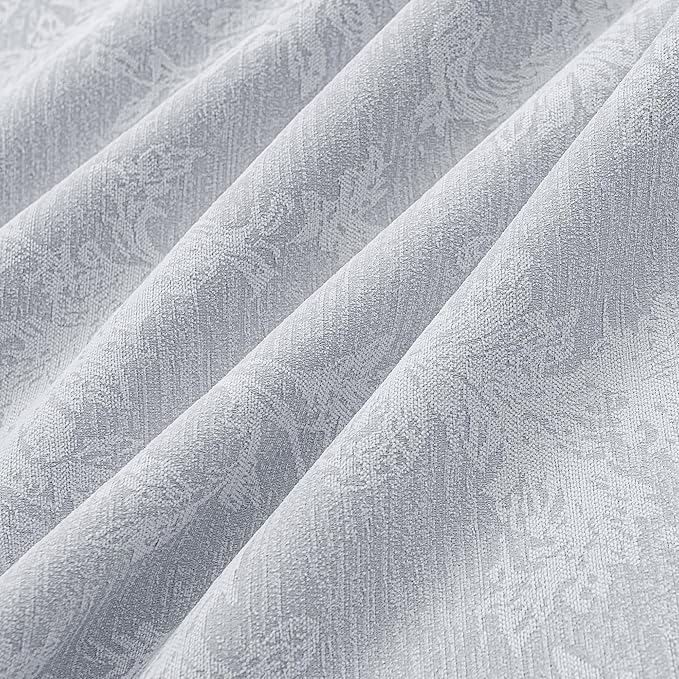 FMFUNCTEX Grey Floral Jacquard Blackout Curtains 96 Inches Long for Bedroom, Scroll Flower Chenille Farmhouse Curtains for Living Room Darkening Thermal Insulated Grommet Window Drapes 2 Panels
