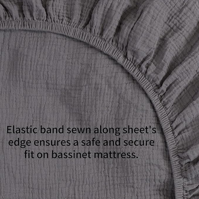 Onacosht Muslin Bassinet Sheets 35" X 20" Compatiable with AMKE 3 in 1 Bassinets, MiClassic, Uiuwoo, Foalom, YADAQE, Milliard and TCBunny Bassinet, 100% Cotton Soft Breathable 2 Pack, White and Grey