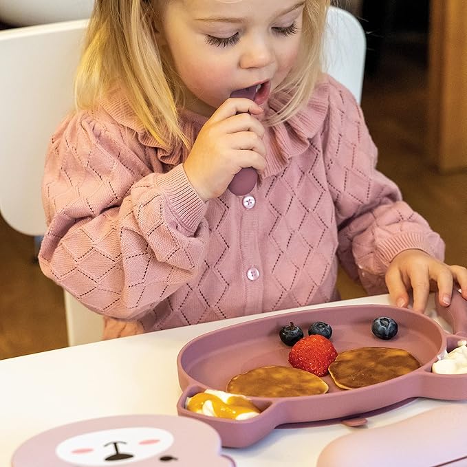 Tum Tum Baby Cutlery with Case - Baby Spoon & Fork Set, Self Feeding Cutlery, Silicone, 6+ Months, Pink