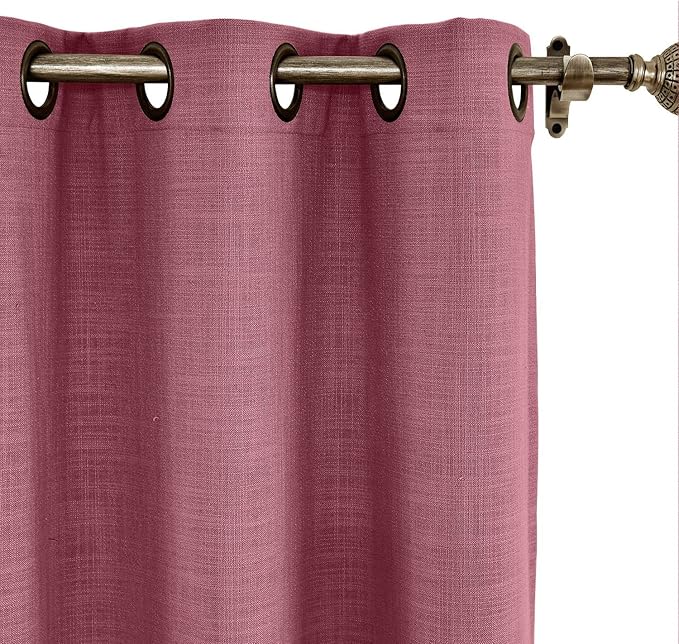 ChadMade 100W x 96L Inch Burgundy Red Linen Polyester Curtain Drapes with Blackout Lining, Room Darkening Antique Bronze Grommet Curtain for Sliding Glass Door Patio Door Living Room (1 Panel)