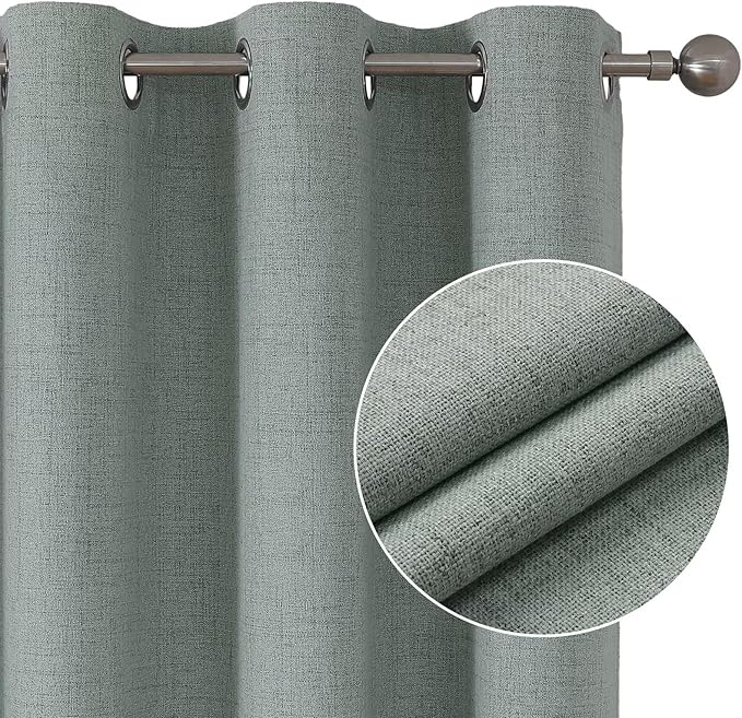 Joydeco Sage Green Black Out Curtains 72 Inch Long 2 Panels Set, Curtains 100% Blackout Room Darkening Drapes for Bedroom, Textured Drapes with Grommets for Living Room Windows