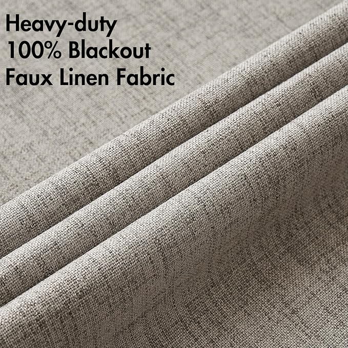 MIULEE Linen Texture Curtains for Bedroom Solid 100% Blackout Thermal Insulated Linen Curtains Grommet Room Darkening Drapes for Living Room Nursery 52x72 Inch (2 Panels)