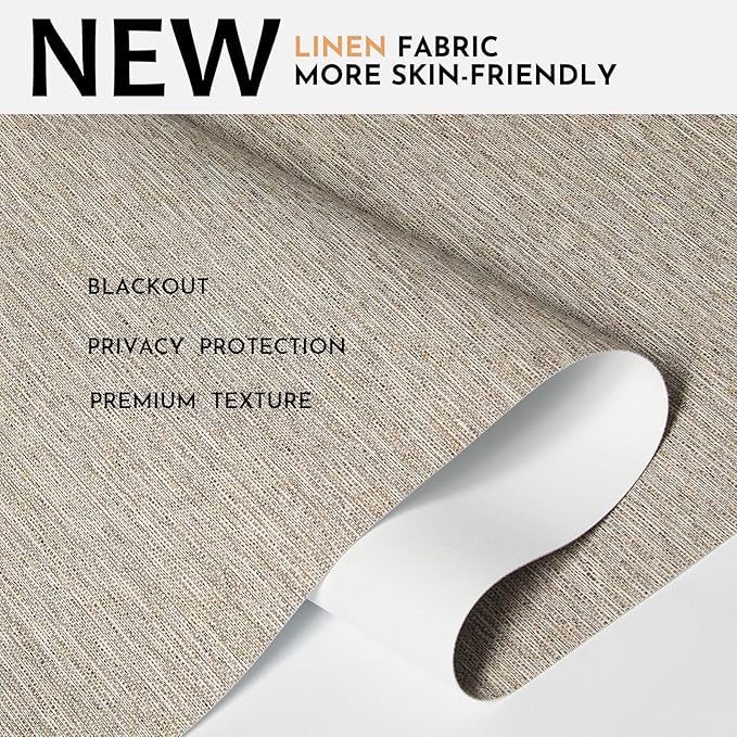 Persilux Blackout Roller Shades for Window Blinds,Cordless,Linen Fabric,Thermal Insulated Fabric UV Protection Shades for Home,Office,Bedroom,Door,Blackout-Light Brown,32" W X 72" H
