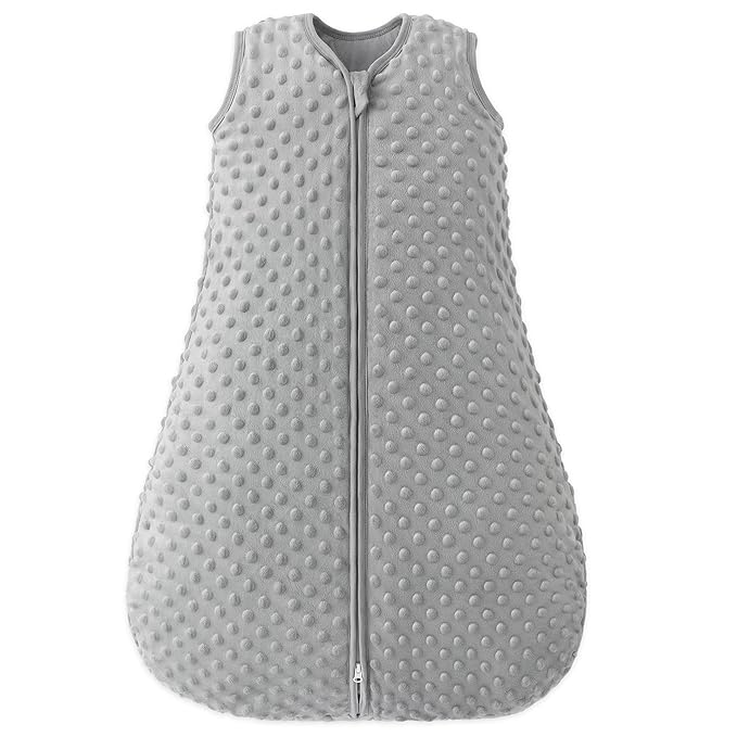FILLEEP Fleece Baby Sleep Sack 6-12 Months 2.5 Tog with Plush Dots, Winter Baby Wearable Blanket for Infant Toddler Sleeping Sack 2-Way Zipper Warm Sleepsack, Grey