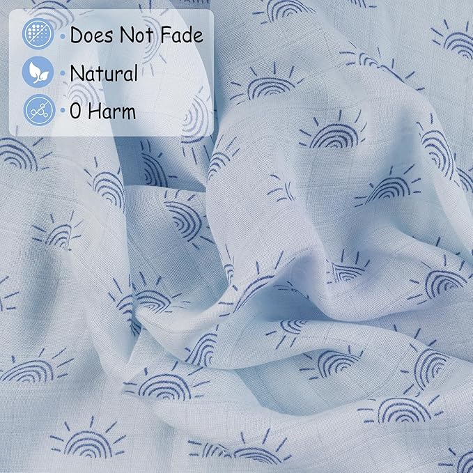Viviland Muslin Swaddle Blankets, Breathable and Skin-Friendly Baby Receiving Blankets, 2-Pack Sun, 47 x 47 inches