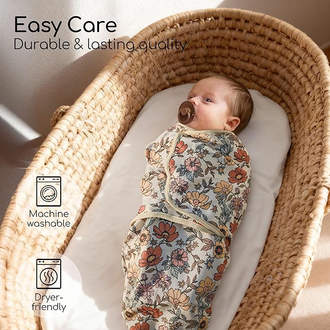 Baby Swaddles for Newborn Organic Cotton,Soft & Snug Newborn Velcro Swaddle 0-3 Months Sleep Sack Helps Calm Startle Reflex, 2-Pack Wrap Nursery Swaddling Blankets Retro Floral